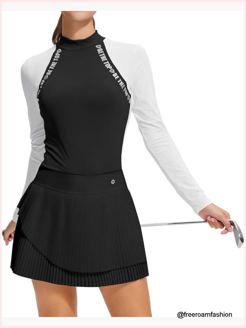 Mock Neck Long Sleeve Top & Pleated Tennis Skirt Set 2 Piece Activewear